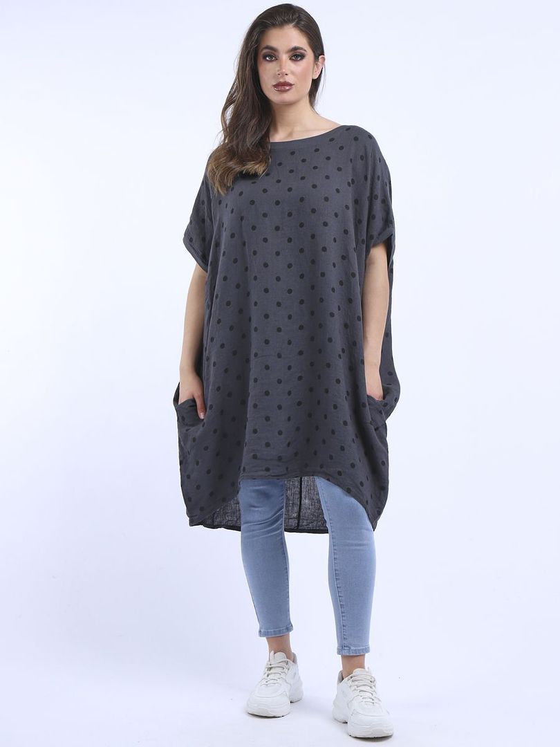 Bianca Linen Spotted Dress Charcoal image 0